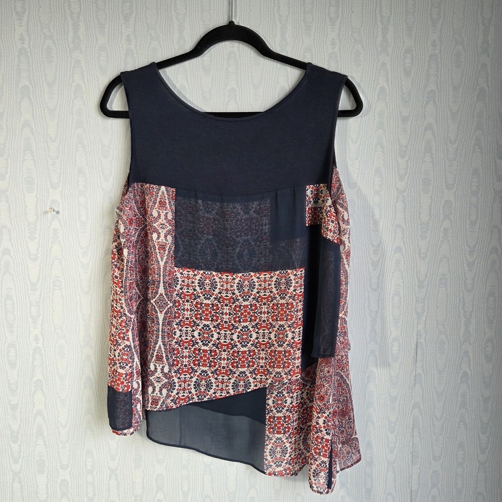 Women's Small 2 Piece Set‎ S/M Top & Pants Sheer Chiffon Smocked Swim Navy Red - Picture 6 of 10